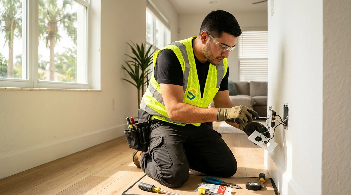 Residential electrician installing home wiring in Orlando